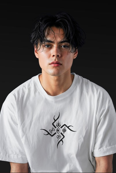 White Shiva Minimal Design Drop Shoulder T-Shirt